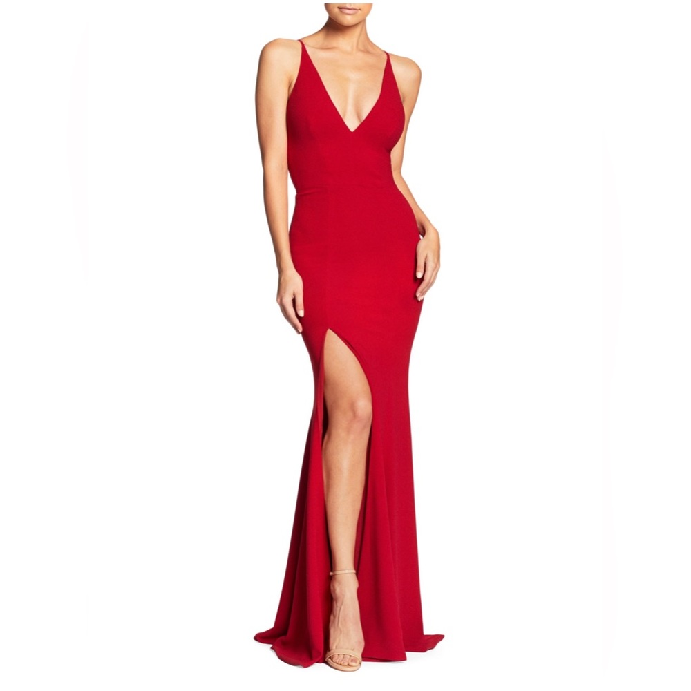 NWT [dress the population] iris crepe slit gown